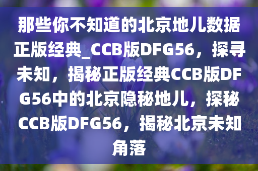 那些你不知道的北京地儿数据正版经典_CCB版DFG56，探寻未知，揭秘正版经典CCB版DFG56中的北京隐秘地儿，探秘CCB版DFG56，揭秘北京未知角落