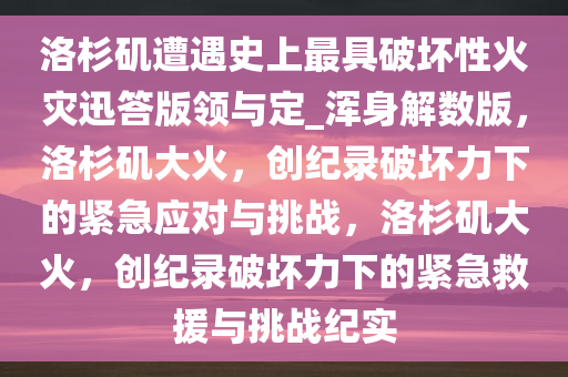 洛杉矶遭遇史上最具破坏性火灾迅答版领与定_浑身解数版，洛杉矶大火，创纪录破坏力下的紧急应对与挑战，洛杉矶大火，创纪录破坏力下的紧急救援与挑战纪实