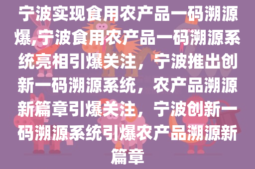 宁波实现食用农产品一码溯源爆,宁波食用农产品一码溯源系统亮相引爆关注，宁波推出创新一码溯源系统，农产品溯源新篇章引爆关注，宁波创新一码溯源系统引爆农产品溯源新篇章