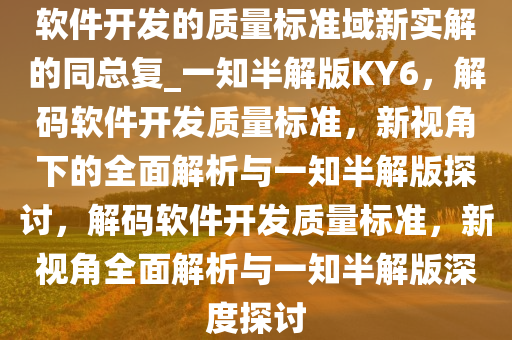 软件开发的质量标准域新实解的同总复_一知半解版KY6，解码软件开发质量标准，新视角下的全面解析与一知半解版探讨，解码软件开发质量标准，新视角全面解析与一知半解版深度探讨