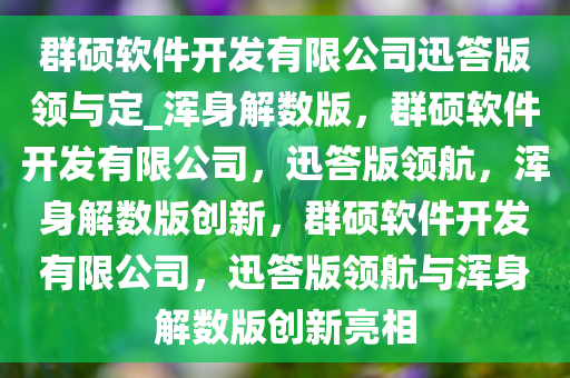 群硕软件开发有限公司迅答版领与定_浑身解数版，群硕软件开发有限公司，迅答版领航，浑身解数版创新，群硕软件开发有限公司，迅答版领航与浑身解数版创新亮相