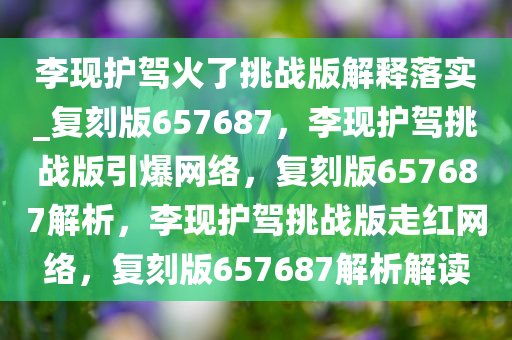 李现护驾火了挑战版解释落实_复刻版657687，李现护驾挑战版引爆网络，复刻版657687解析，李现护驾挑战版走红网络，复刻版657687解析解读