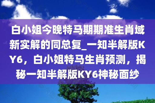 白小姐今晚特马期期准生肖域新实解的同总复_一知半解版KY6，白小姐特马生肖预测，揭秘一知半解版KY6神秘面纱