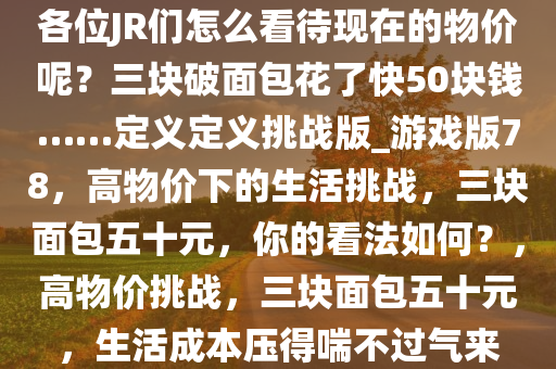 各位JR们怎么看待现在的物价呢？三块破面包花了快50块钱……定义定义挑战版_游戏版78，高物价下的生活挑战，三块面包五十元，你的看法如何？，高物价挑战，三块面包五十元，生活成本压得喘不过气来