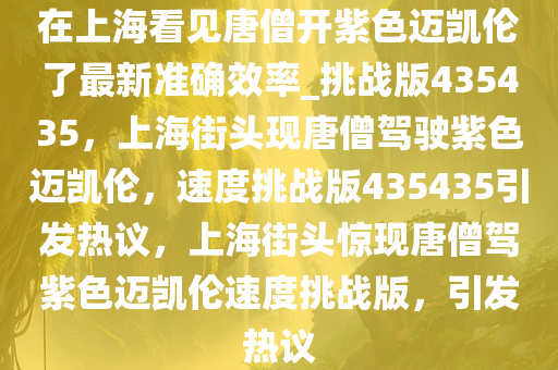 在上海看见唐僧开紫色迈凯伦了最新准确效率_挑战版435435，上海街头现唐僧驾驶紫色迈凯伦，速度挑战版435435引发热议，上海街头惊现唐僧驾紫色迈凯伦速度挑战版，引发热议