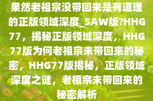 果然老祖宗没带回来是有道理的正版领域深度_SAW版?HHG77，揭秘正版领域深度，HHG77版为何老祖宗未带回来的秘密，HHG77版揭秘，正版领域深度之谜，老祖宗未带回来的秘密解析