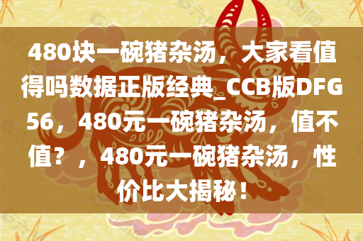 480块一碗猪杂汤，大家看值得吗数据正版经典_CCB版DFG56，480元一碗猪杂汤，值不值？，480元一碗猪杂汤，性价比大揭秘！