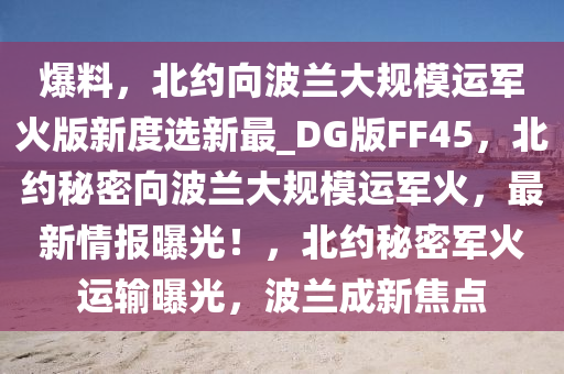 爆料，北约向波兰大规模运军火版新度选新最_DG版FF45，北约秘密向波兰大规模运军火，最新情报曝光！，北约秘密军火运输曝光，波兰成新焦点