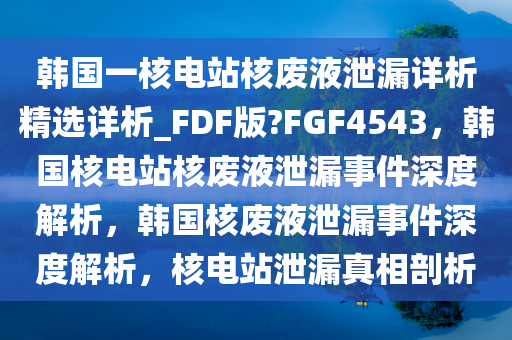 韩国一核电站核废液泄漏详析精选详析_FDF版?FGF4543，韩国核电站核废液泄漏事件深度解析，韩国核废液泄漏事件深度解析，核电站泄漏真相剖析