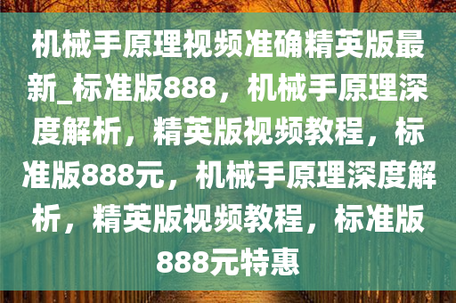 机械手原理视频准确精英版最新_标准版888，机械手原理深度解析，精英版视频教程，标准版888元，机械手原理深度解析，精英版视频教程，标准版888元特惠