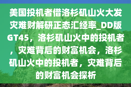 美国投机者借洛杉矶山火大发灾难财解研正态汇经率_DD版GT45，洛杉矶山火中的投机者，灾难背后的财富机会，洛杉矶山火中的投机者，灾难背后的财富机会探析