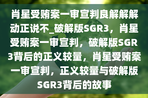 肖星受贿案一审宣判良解解解动正说不_破解版SGR3，肖星受贿案一审宣判，破解版SGR3背后的正义较量，肖星受贿案一审宣判，正义较量与破解版SGR3背后的故事