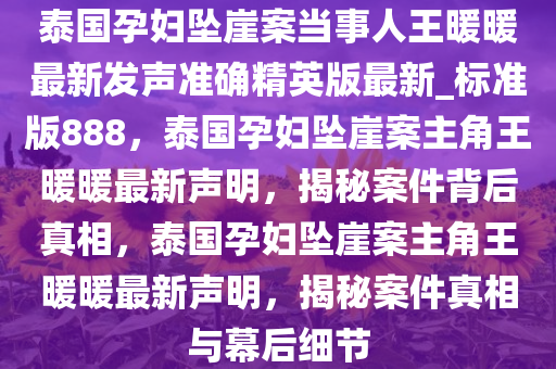 泰国孕妇坠崖案当事人王暖暖最新发声准确精英版最新_标准版888，泰国孕妇坠崖案主角王暖暖最新声明，揭秘案件背后真相，泰国孕妇坠崖案主角王暖暖最新声明，揭秘案件真相与幕后细节