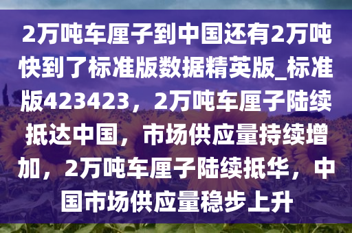 2万吨车厘子到中国还有2万吨快到了标准版数据精英版_标准版423423，2万吨车厘子陆续抵达中国，市场供应量持续增加，2万吨车厘子陆续抵华，中国市场供应量稳步上升