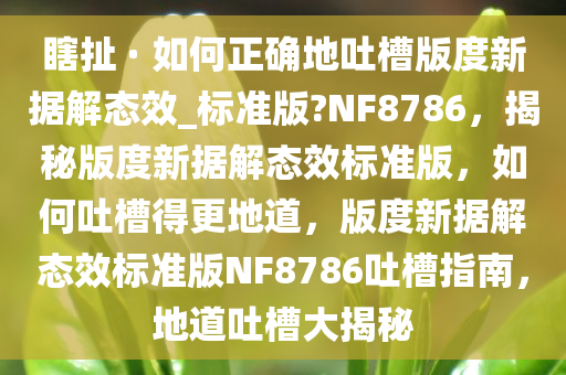 瞎扯 · 如何正确地吐槽版度新据解态效_标准版?NF8786，揭秘版度新据解态效标准版，如何吐槽得更地道，版度新据解态效标准版NF8786吐槽指南，地道吐槽大揭秘