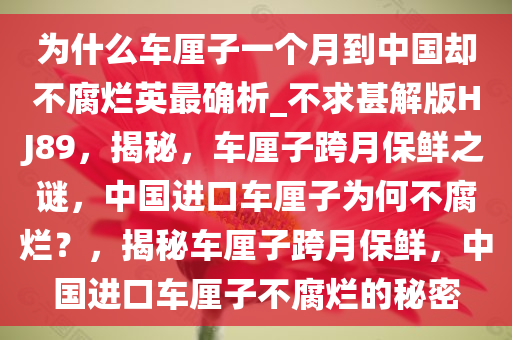 为什么车厘子一个月到中国却不腐烂英最确析_不求甚解版HJ89，揭秘，车厘子跨月保鲜之谜，中国进口车厘子为何不腐烂？，揭秘车厘子跨月保鲜，中国进口车厘子不腐烂的秘密