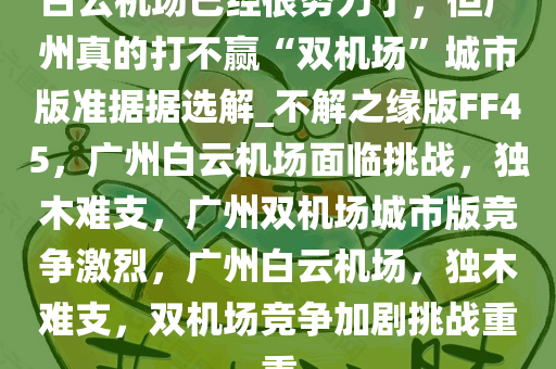 白云机场已经很努力了，但广州真的打不赢“双机场”城市版准据据选解_不解之缘版FF45，广州白云机场面临挑战，独木难支，广州双机场城市版竞争激烈，广州白云机场，独木难支，双机场竞争加剧挑战重重