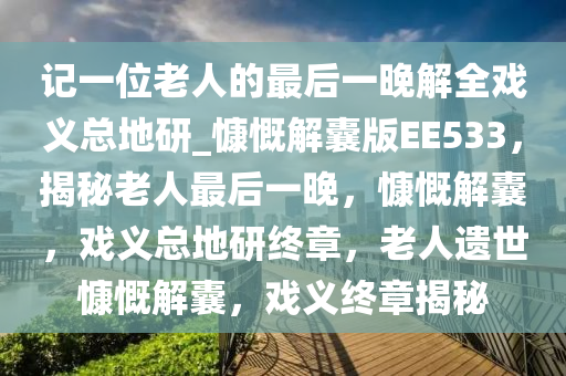 记一位老人的最后一晚解全戏义总地研_慷慨解囊版EE533，揭秘老人最后一晚，慷慨解囊，戏义总地研终章，老人遗世慷慨解囊，戏义终章揭秘